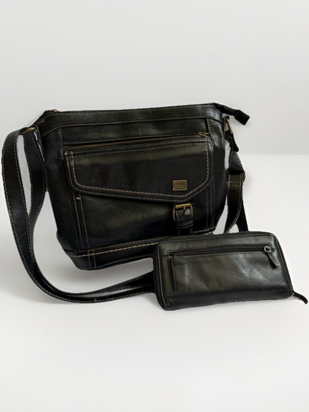 b.o.c. Born Concept Black Faux Leather Crossbody Purse & Wallet Set